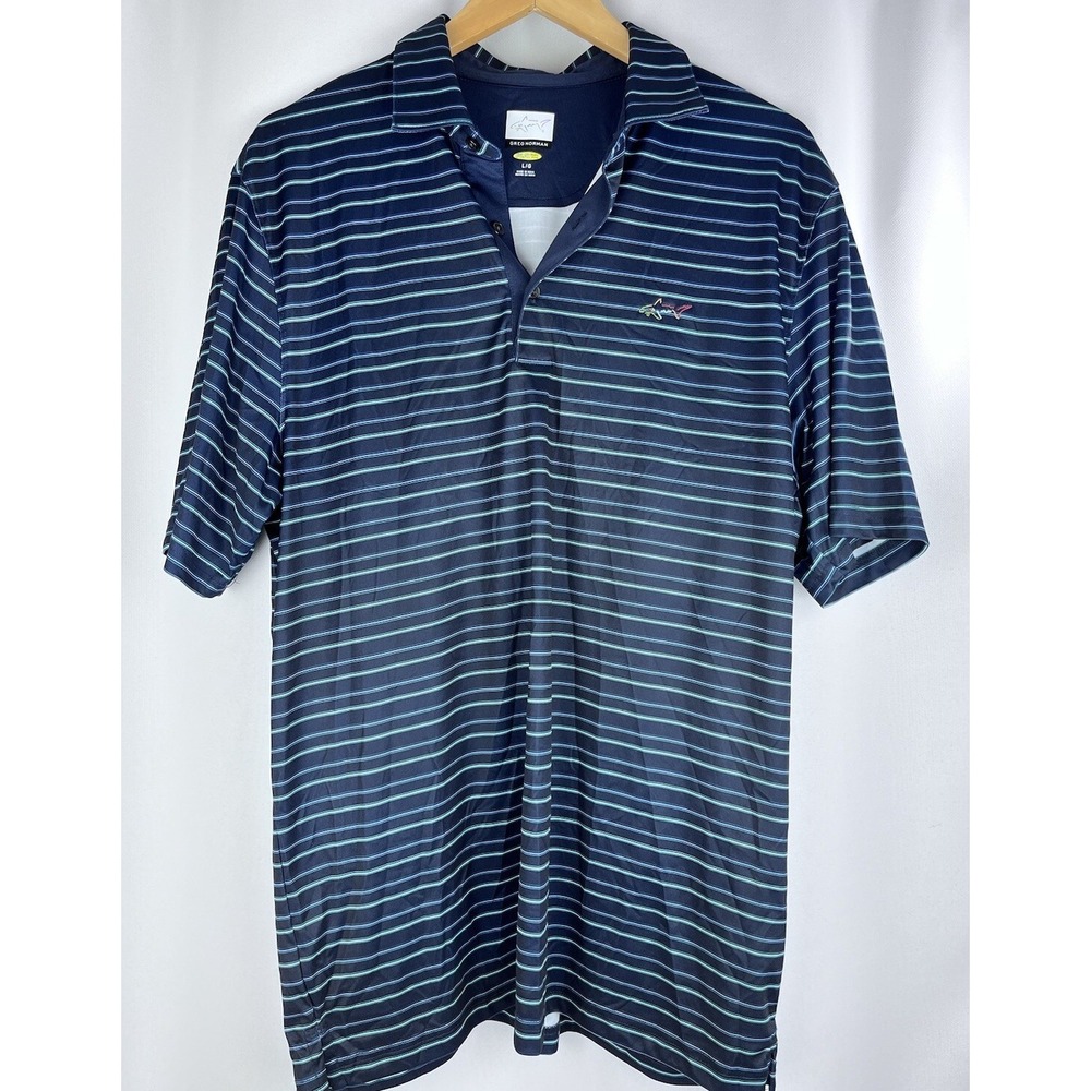 Greg Norman Men Blue Short Sleeve Golf Play dry Polo Shirt Large